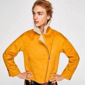 ZARA Basics | Faux Suede Shearling Sherpa Sunflower Moto Jacket womens small